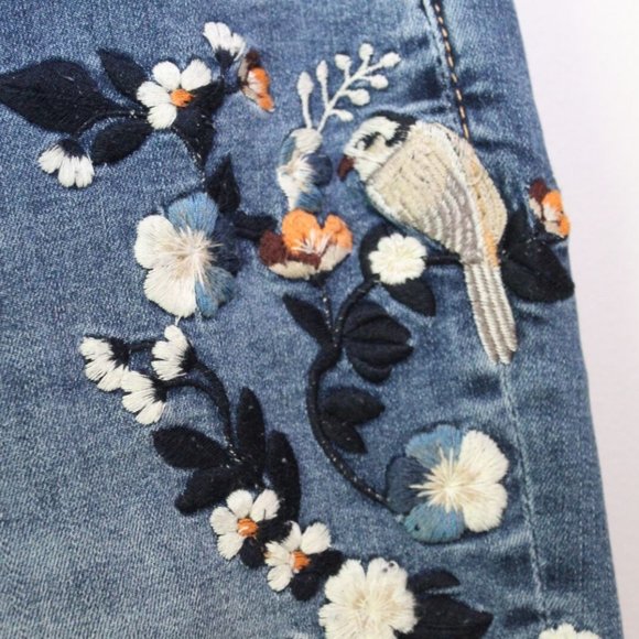 Driftwood Embroidered Jackie Jeans Birds Floral Stretch Women's Size 28 H13262 - Picture 4 of 10